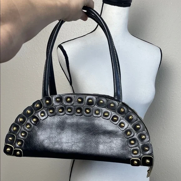 Maxx New York Leather Black Gold stud brass ball Studded Shoulder Bags - Picture 14 of 17